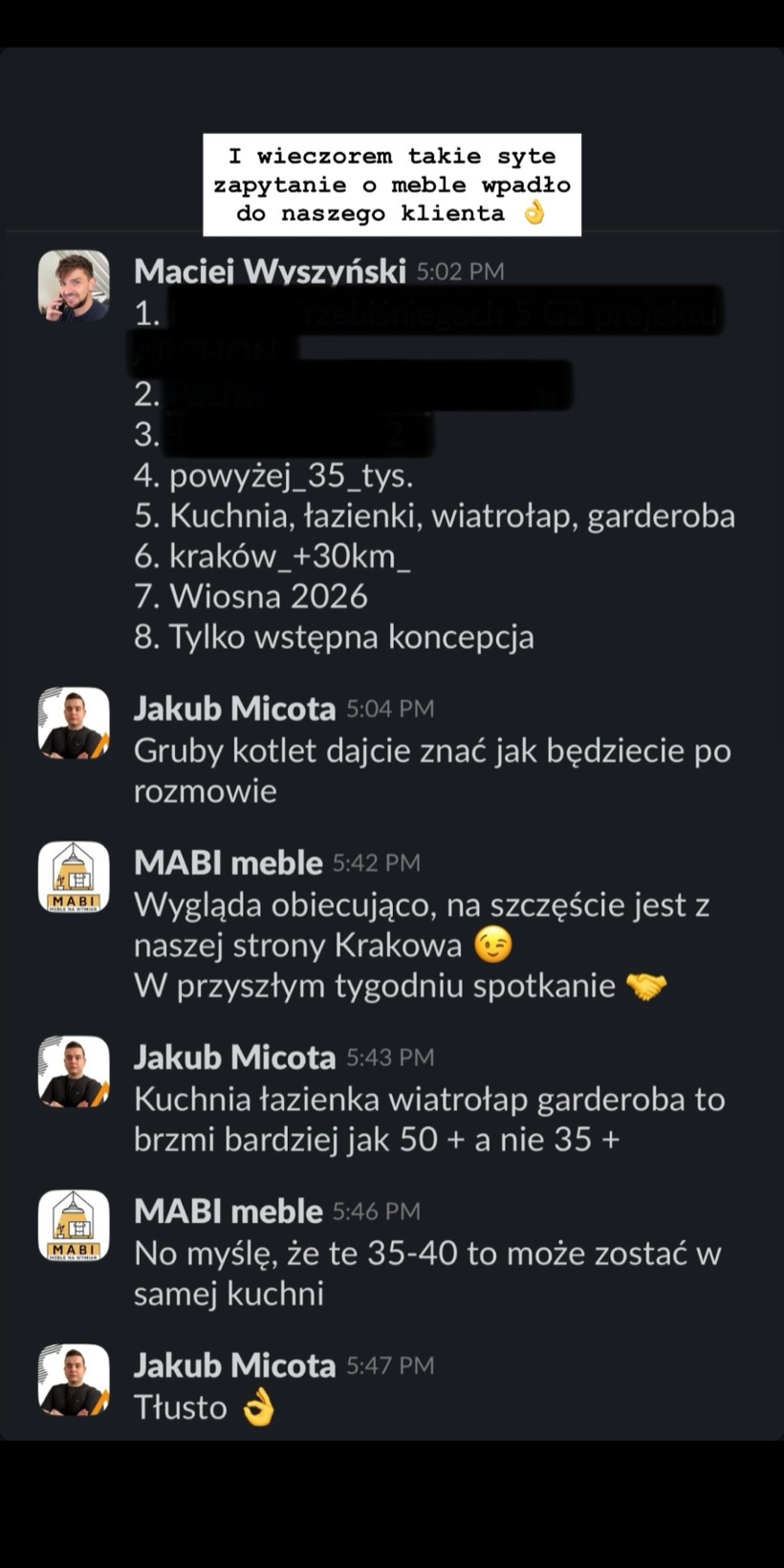 Syte zapytanie o meble, spotkanie w Krakowie